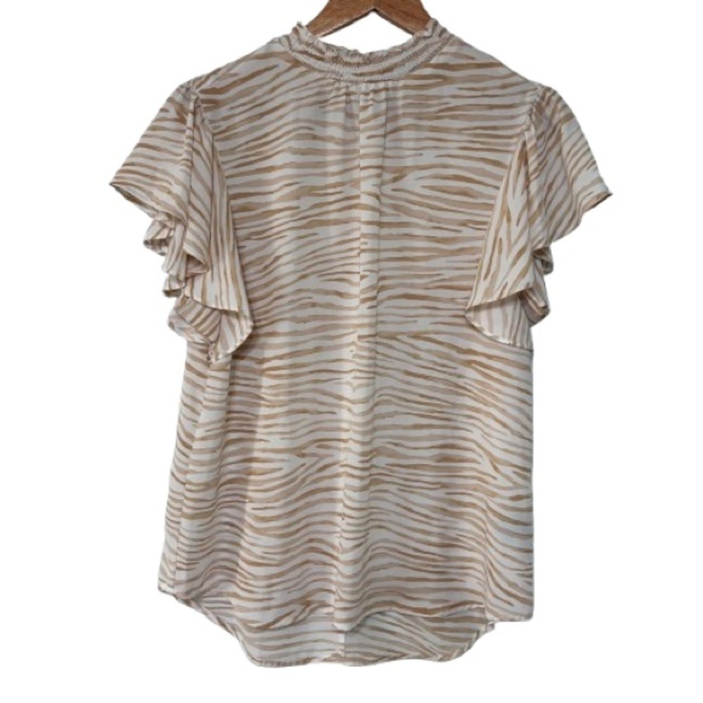 APT. 9 Tan/White Zebra Print Mock Neck Ruffle Sleeve Blouse Size M